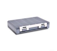Caja de señuelos ABS de doble cara para almacenamiento de aparejos de pesca con separadores extraíbles y ranuras suaves de EVA, material PP y ABS, cubierta filtrante de luz, 20 x 14,5 x 4 cm (gris L)