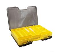 Caja de señuelos portátil de doble cara, 289 x 200 x 56 mm, organizador de aparejos de pesca con compartimentos duales, clips fuertes para cierre seguro, pescadores y entusiastas del aire libre