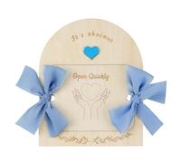 Caja de solicitud sorpresa de madera para madrina y padrino, puede almacenar fotos de bebé, regalo de anuncio de bautismo (Blue)