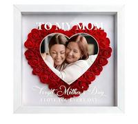 Caja de sombra de flores personalizada con forma de corazón para mamá, abuela, aniversario, cumpleaños, día de la madre (para mi mamá con foto)