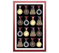 Caja de Sombra Grande para medallas - Marco de exhibición de medallas - 16 expositores de medallas, exhibición medallas Militares de Guerra, Gimnasia y Todos los Deportes (Madera roja)