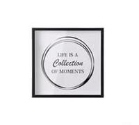 Caja de sombra temática de aventura para organizar recuerdos de viaje con parte delantera acrílica y estructura de marco para una presentación duradera (negro)