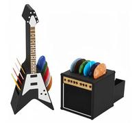 Caja de soporte para púas de guitarra, soporte de exhibición de púas, soporte para púas estilo altavoz amplificador y soporte para púas de guitarra en forma de V, juego de caja de almacenamiento para
