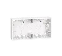 Caja de superficie blanca para 2 elementos, diseño moderno y funcional, ideal para instalaciones eléctricas en interiores.