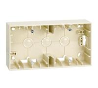 Caja de superficie para dos elementos, diseño compacto, ideal para instalaciones eléctricas en hogares y oficinas.