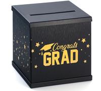 Caja de tarjetas de graduación negra y dorada, grande de 10 x 10 pulgadas, soporte para tarjetas de regalo de felicitación de graduación, regalos de fiesta de graduación, cesta de dinero de sobre