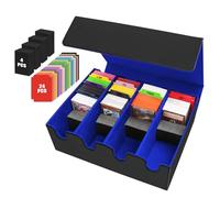 Caja de Tarjetas para Más de 2800+ Tarjetas, Cajas de Almacenamiento de Tarjetas Coleccionables con 24 Divisores, Cajas de Cubierta Magnéticas Premium, para Tarjetas TCG Magic(Negro Azul)