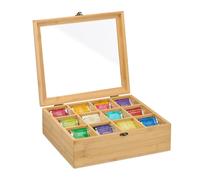 Caja de té 12 compartimentos Dispensador bolsas té bambú Organizador infusiones