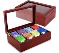 Caja de té - Baúl de madera de lujo para almacenamiento de té de la colección Apace Living Premier, 8 compartimentos ajustables, contenedor organizador de bolsas de té - Elegantemente hecho a mano con