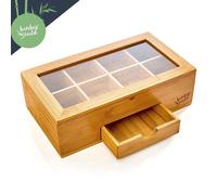 Caja de té con compartimento adicional 8 compartimentos 120 bolsitas de té Ventanilla de plástico Bambú Klarstein