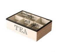Caja de té de madera natural con diseño de rejilla fija y tapa transparente para almacenamiento estructurado en cocinas, oficinas o zonas de té dedicadas (hogar)