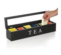Caja de té de Madera Organizador de Bolsas de té Caja de Almacenamiento Organizador de Bolsas de té con 6 Compartimentos, Contenedor de Cofre de té para café, té, Azúcar, (Negro)