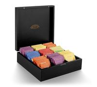 Caja de té Nimma - Caja de madera para té con cierre magnético - Adecuada para Pickwick, Lipton y más - Negra - Cajas extra grandes para bolsitas de té y té suelto (9 compartimentos)