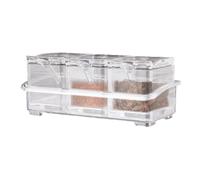 Caja de temporada de cocina, 3 o 4 grid Clear Acrylic Storage Canisters, condimento tarro con Lid and Spoon, perfecto para azúcar, sal, especias y ingredientes en cocina