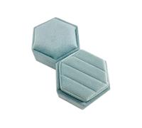Caja de terciopelo for anillos dobles, caja hexagonal for ceremonia boda con tapa desmontable para Propuesta, Boda(Three rings box)