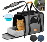 CADOCA® Transportín Perros Gatos Plegable Bolsa Transporte Mascotas Cojín Comedero Bandas Reflectantes Compacto Ligero Viajes Coche Tren Gris