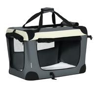 Caja de transporte para mascotas PawHut, bolso de mano plegable, portátil, negro, gris, con apertura
