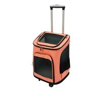 Caja de transporte para perros, para gatos, con ruedas, plegable y transpirable, 4 ruedas universales y asa, viaje, camping, veterinario (naranja)