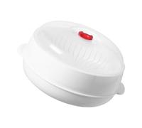 Caja de vapor multiusos para microondas con diseño de ala ancha, tapa visible, agujeros de drenaje eficientes, materiales resistentes al calor, mango ergonómico esencial para cocina, vaporizador de