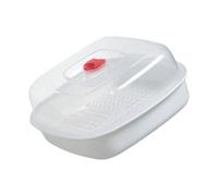 Caja de vapor multiusos para microondas con diseño de ala ancha, tapa visible, agujeros de drenaje eficientes, materiales resistentes al calor, cocina esencial para cocina