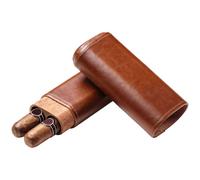 Caja de viaje portátil de cuero para cigarros, compatible con cigarros 2, diseño marrón con exterior compacto, 23 mm