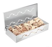 Caja de virutas de madera para barbacoa de 12 pulgadas en acero inoxidable con grandes rejillas de ventilación y tapa abatible fácil para una producción constante de humo y uso fiable en parrillas al