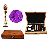 Caja decorativa de madera de lujo con diseño de calavera y huesos de calavera color oro rosa metal y metal pavo real tarjeta de regalo papel sello de cera para derretir cuchara de madera