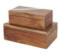 Caja decorativa de madera de mango Deco 79, cajas de recuerdos decorativas con rayas diagonales plateadas, juego de 2 cajas de almacenamiento de