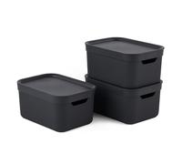Caja decorativa Jive, juego de 3 cajas de almacenamiento de 5l con tapa, plástico (PP reciclado), negro, 3x5l (26,5 x 18,5 x 13,5 cm)