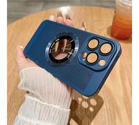 Caja del teléfono de malla de disipación de calor de carga inalámbrica para iPhone 14 13 12 Pro Max 14 Plus Cubierta trasera dura de PC con enfriamiento de rejilla, azul marino, para iPhone 14 Pro