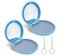 Caja Dentadura Postiza, 2 Piezas Caja de Almacenamiento de Dentaduras Postizas portátil con Espejo Caja de Almacenamiento de Ortodoncia con Herramienta de Desmontaje de Corrector (Azul y Azul)