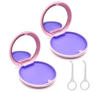 Caja Dentadura Postiza, 2 Piezas Caja de Almacenamiento de Dentaduras Postizas portátil con Espejo Caja de Almacenamiento de Ortodoncia con Herramienta de Desmontaje de Corrector (Rosa y Rosa)