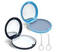 Caja Dentadura Postiza, 2 Piezas Caja de Almacenamiento de Dentaduras Postizas portátil con Espejo Caja de Almacenamiento de Ortodoncia con Herramienta de Desmontaje de Corrector (Negro + Azul)