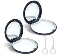 Caja Dentadura Postiza, 2 Piezas Caja de Almacenamiento de Dentaduras Postizas portátil con Espejo Caja de Almacenamiento de Ortodoncia con Herramienta de Desmontaje de Corrector (Negro + Negro)