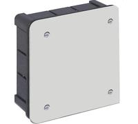 Caja empotrar 150x150 mm con tapa y tornillos, perfecta para instalaciones eléctricas y telecomunicaciones. Ideal para proyectos de mantenimiento y renovación.
