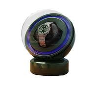 Caja enrolladora automática for un Solo Reloj, diseño esférico, se Detiene automáticamente Cuando se Abre la Tapa, iluminación Ambiental LED, enchufable/Recargable, Motor silencioso(Green)