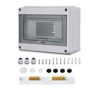 Caja Estanca Exterior Electrica 8 Módulos, IP65 a Prueba de Agua Caja de Distribución de Superficie, con Bloque de Terminales Carril DIN y Accesorios, Caja Conexiones Electricas para Jardín Exteriores