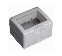 Caja estanca para 3 módulos, tapa de plástico, IP55; ideal para proteger conexiones eléctricas en exteriores y ambientes húmedos.