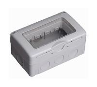 Caja estanca para 4 módulos, tapa de plástico, IP55; ideal para proteger conexiones eléctricas en exteriores y entornos húmedos.