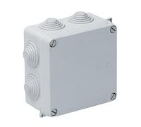 Caja estanca para tornillos 100x100 mm, con solera, ideal para almacenamiento y protección de componentes en entornos húmedos.