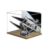 Caja expositora acrílica transparente a prueba de polvo, compatible con LEGO 75382 TIE Interceptor, caja de almacenamiento, vitrina (solo caja expositora) (base de madera + fondo de 3 mm)