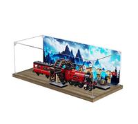 Caja expositora acrílica transparente a prueba de polvo, compatible con Lego 75955 Express Train Model Box, caja de almacenamiento, vitrina (solo caja expositora) (base de madera + fondo de 3 mm)
