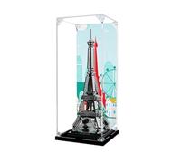 Caja expositora de acrílico transparente a prueba de polvo, compatible con el modelo de la Torre Eiffel Lego 21019, caja de almacenamiento, vitrina (solo caja expositora) (base negra + fondo de 3 mm)