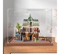 Caja expositora de acrílico transparente a prueba de polvo, compatible con Lego 10297 Corner Boutique Hotel, caja de exhibición, caja de almacenamiento, vitrina (solo caja expositora) (base de madera
