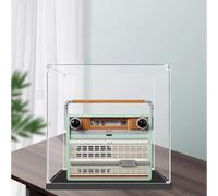 Caja expositora de acrílico transparente a prueba de polvo, compatible con LEGO 10334 Vintage Radio, caja de almacenamiento, vitrina (solo caja expositora) (base negra de 3 mm)