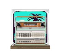 Caja expositora de acrílico transparente a prueba de polvo, compatible con LEGO 10334 Vintage Radio, caja de almacenamiento, vitrina (solo caja expositora) (base de madera + fondo de 3 mm)