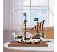 Caja expositora de acrílico transparente a prueba de polvo, compatible con Lego 75639 Pirate Ship, caja de almacenamiento, vitrina (solo caja expositora) (base de madera de 3 mm)