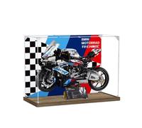 Caja expositora de acrílico transparente a prueba de polvo, compatible con modelos de motocicleta LEGO 42130, caja de almacenamiento, vitrina (solo caja expositora) (base de madera + fondo de 3 mm)