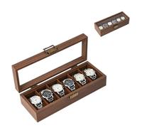 Caja expositora de madera de nogal para pulsera y reloj de pulsera (6 posiciones)