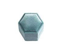 Caja for anillos de boda, propuesta de matrimonio, compromiso, doble ranura, soporte hexagonal, aniversario(Green2,Rose Gold Text)